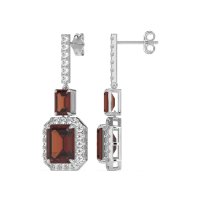 Emerald Cut Halo Dangle Earrings