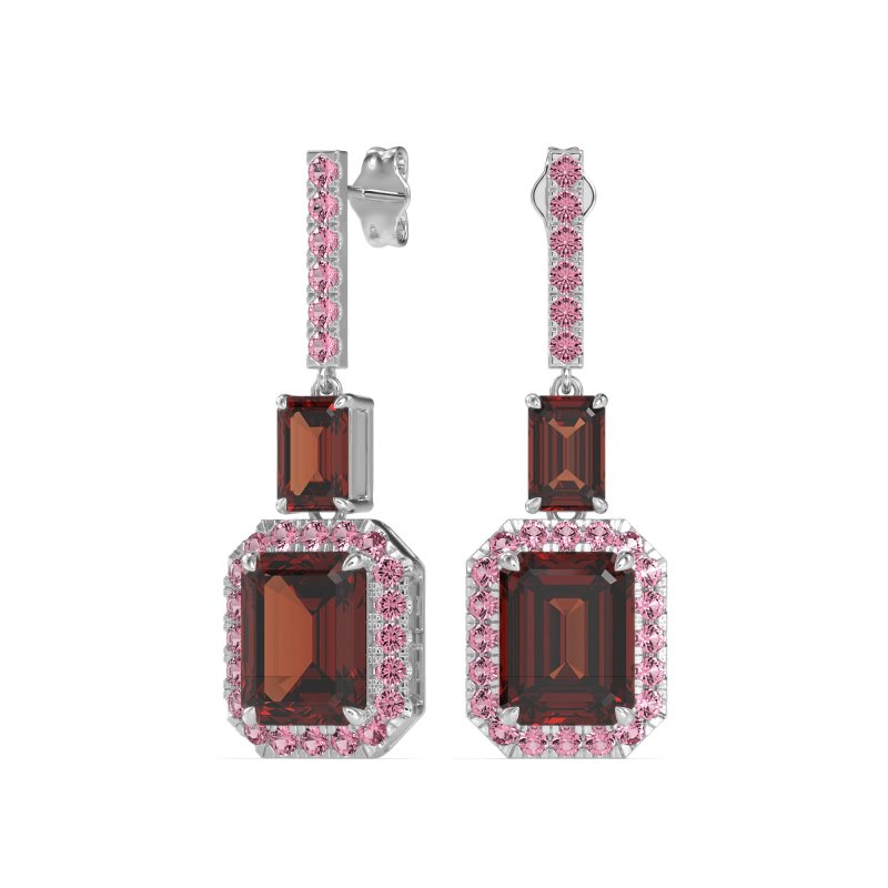 Emerald Cut Halo Dangle Earrings
