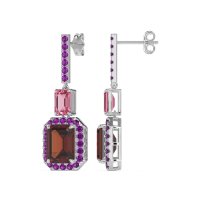 Emerald Cut Halo Dangle Earrings