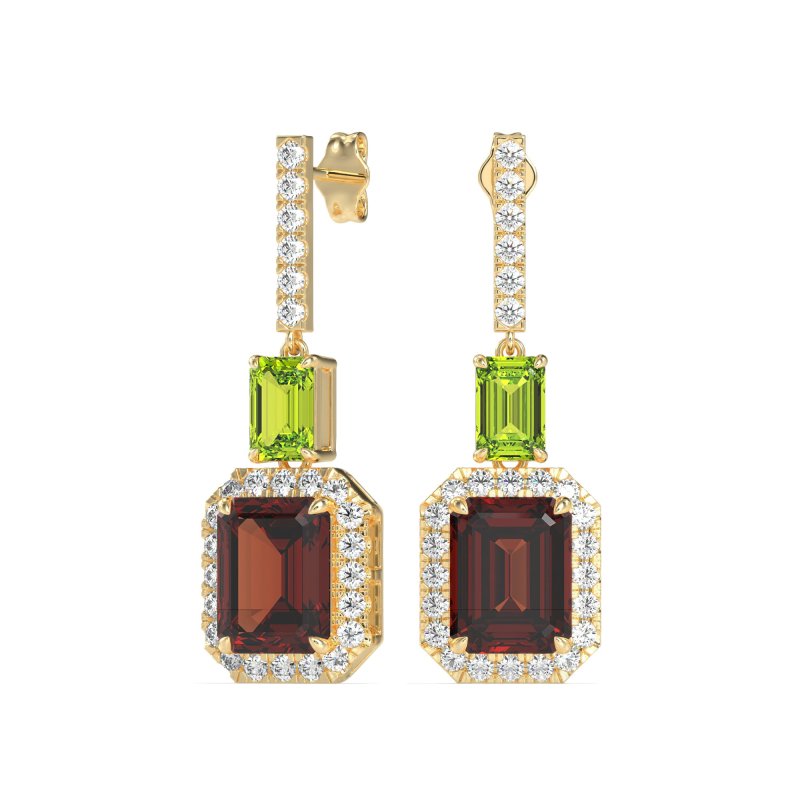 Emerald Cut Halo Dangle Earrings