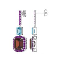 Emerald Cut Halo Dangle Earrings