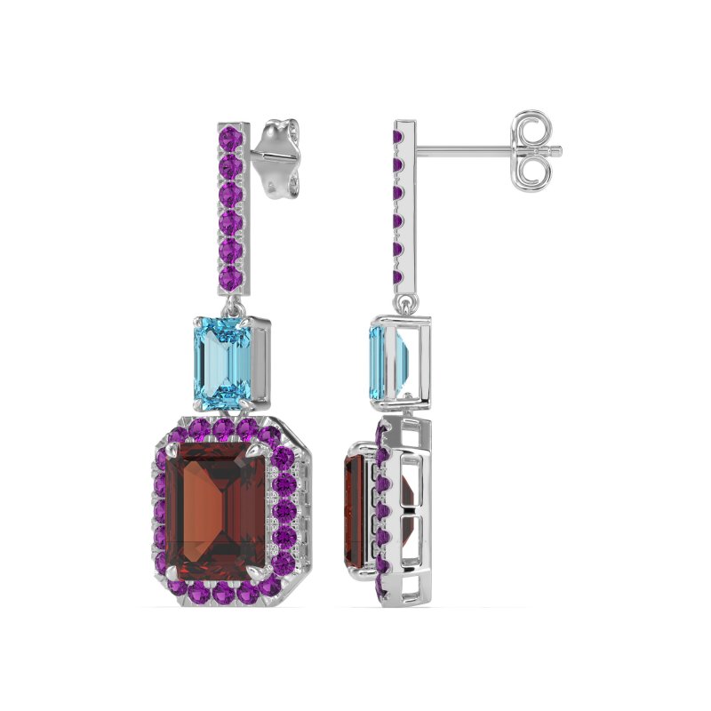 Emerald Cut Halo Dangle Earrings