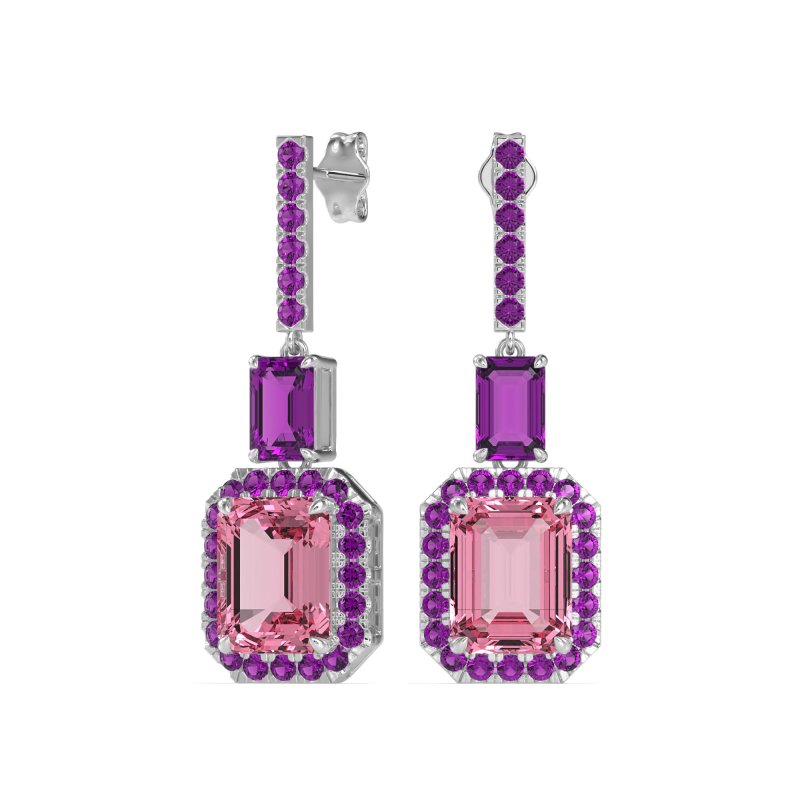Emerald Cut Halo Dangle Earrings