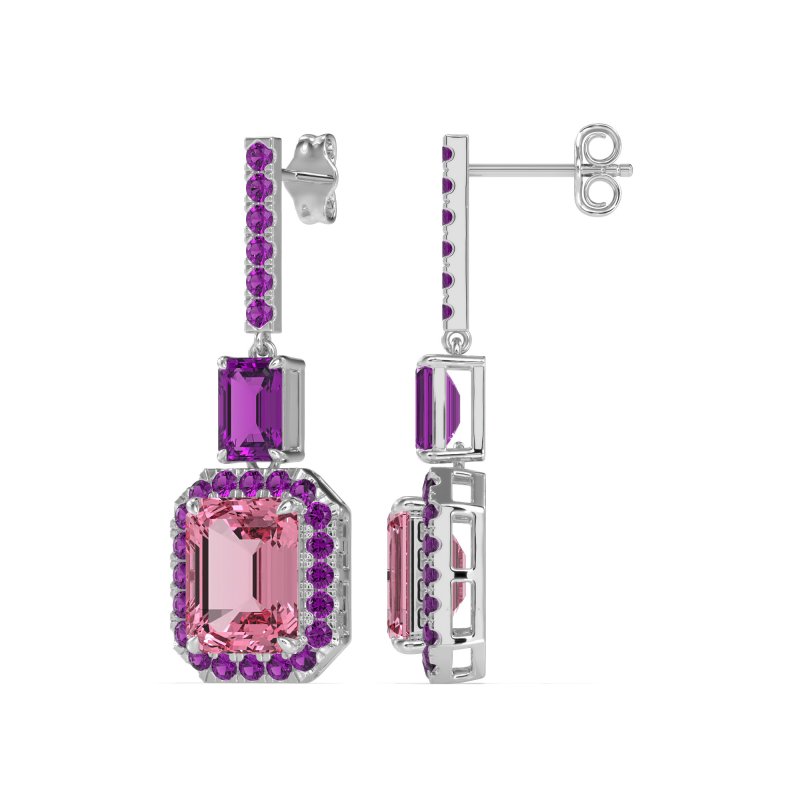 Emerald Cut Halo Dangle Earrings