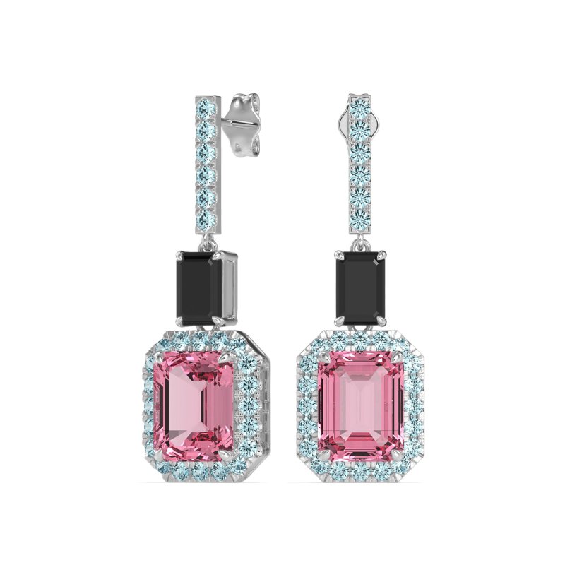 Emerald Cut Halo Dangle Earrings