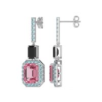 Emerald Cut Halo Dangle Earrings