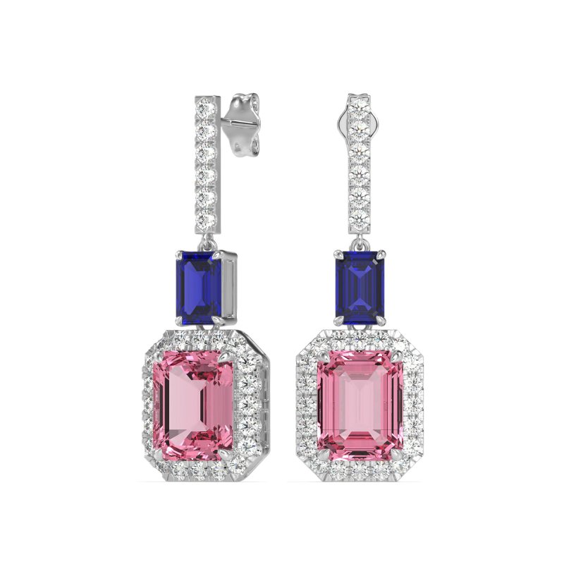 Emerald Cut Halo Dangle Earrings