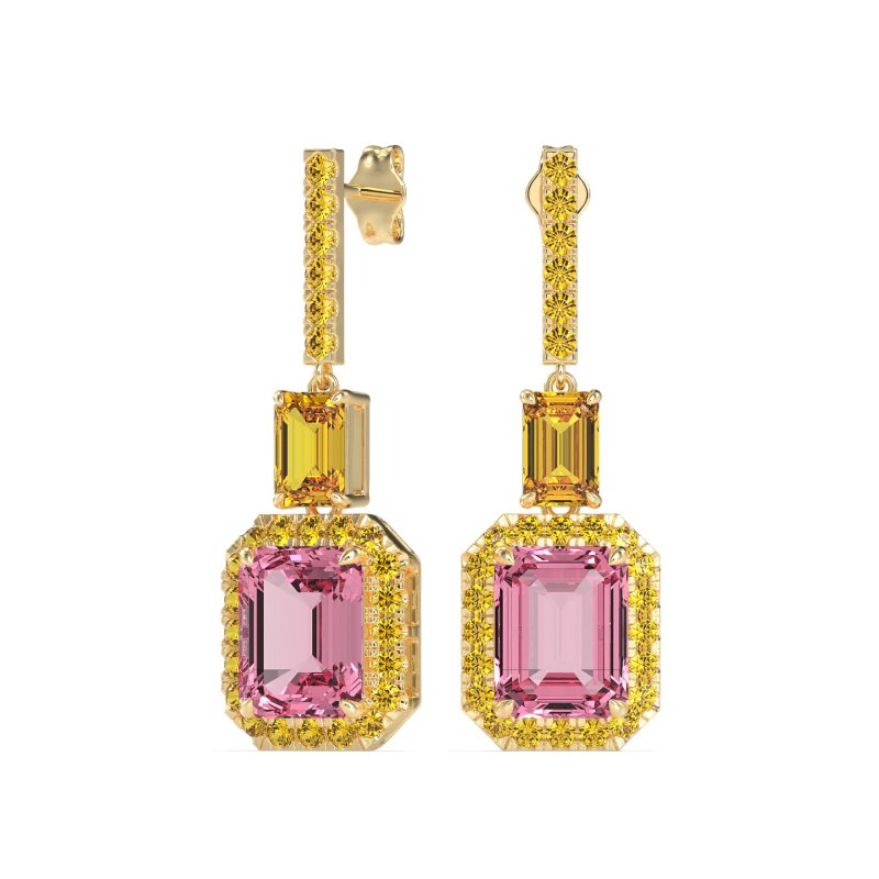 Emerald Cut Halo Dangle Earrings
