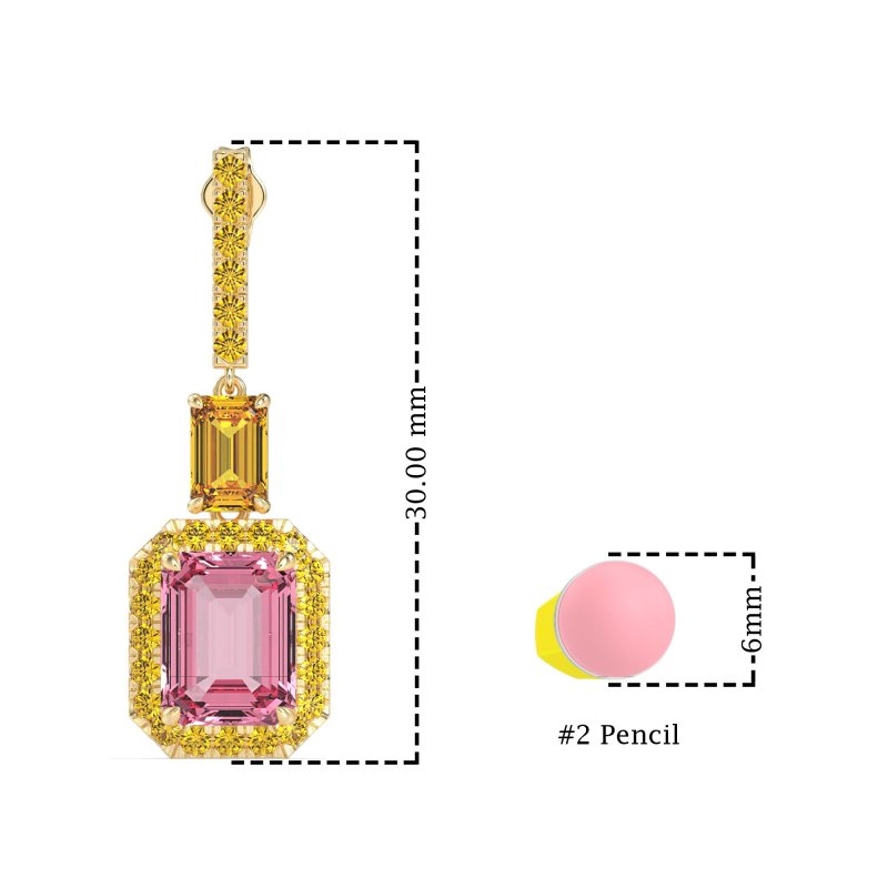 Emerald Cut Halo Dangle Earrings