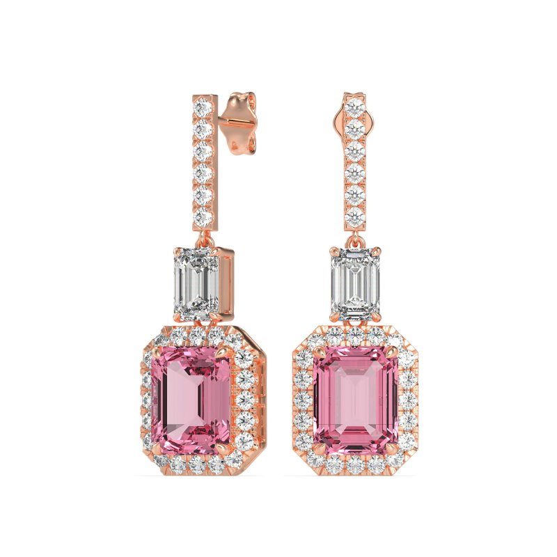 Emerald Cut Halo Dangle Earrings