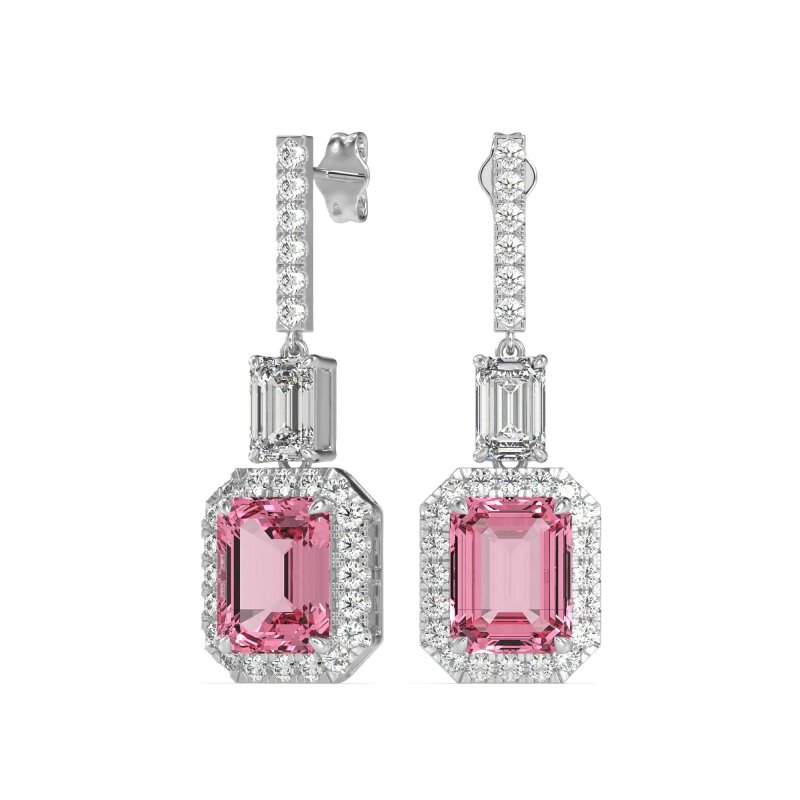 Emerald Cut Halo Dangle Earrings