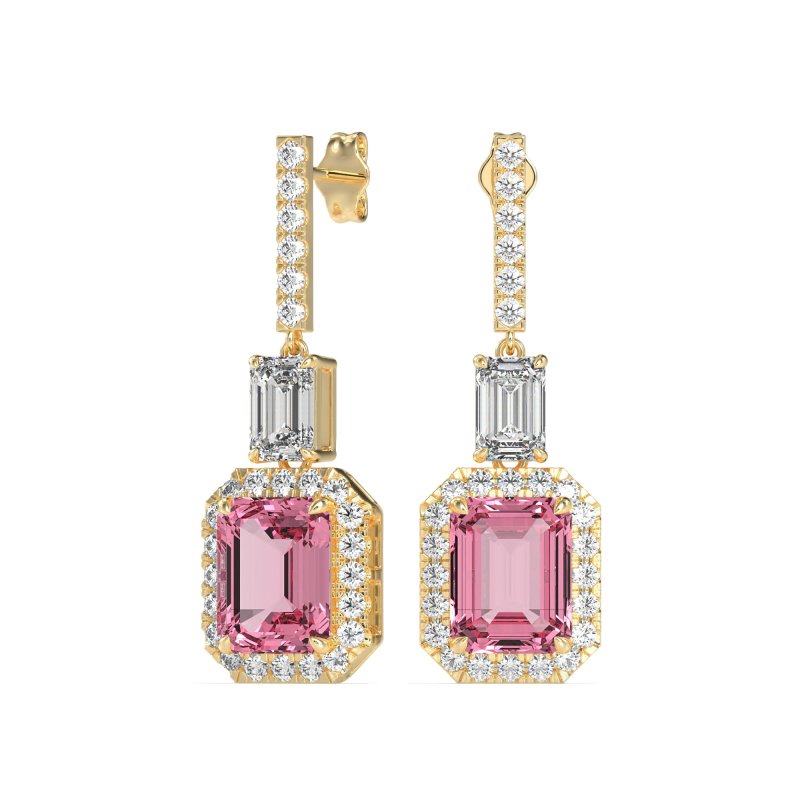 Emerald Cut Halo Dangle Earrings