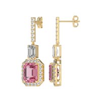 Emerald Cut Halo Dangle Earrings