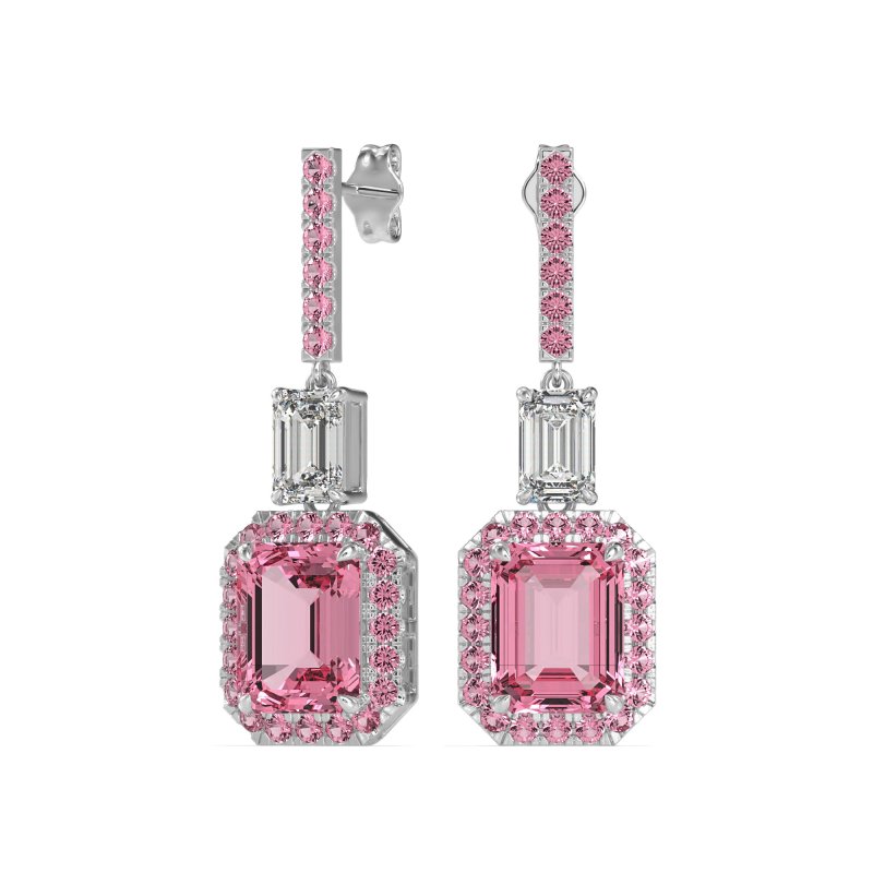 Emerald Cut Halo Dangle Earrings