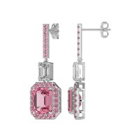Emerald Cut Halo Dangle Earrings
