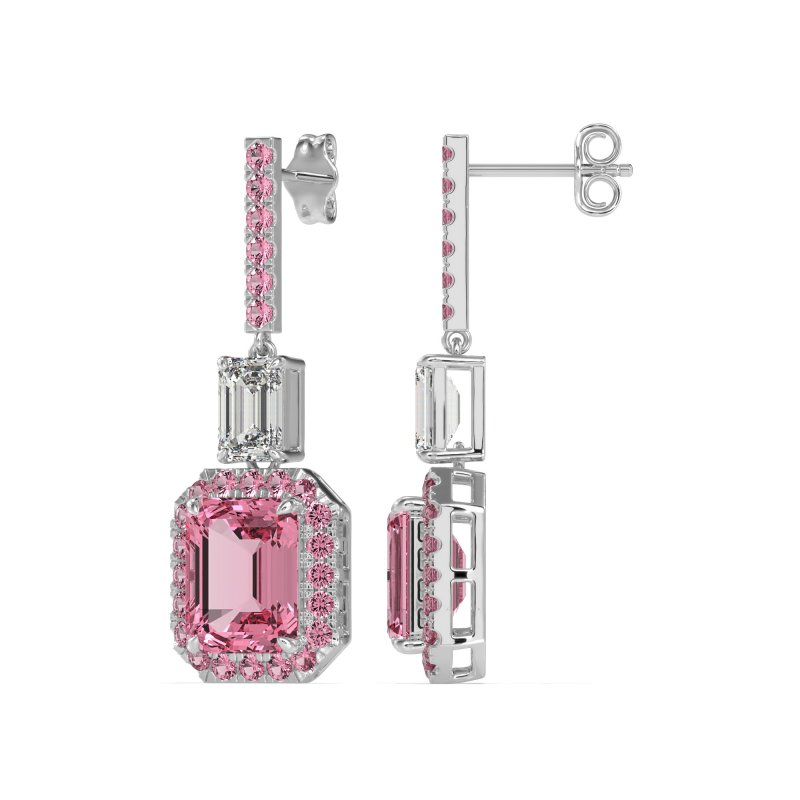 Emerald Cut Halo Dangle Earrings