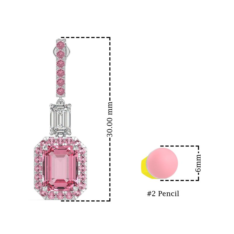 Emerald Cut Halo Dangle Earrings