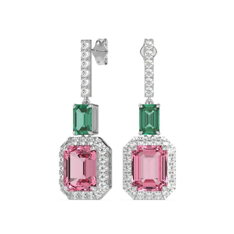 Emerald Cut Halo Dangle Earrings