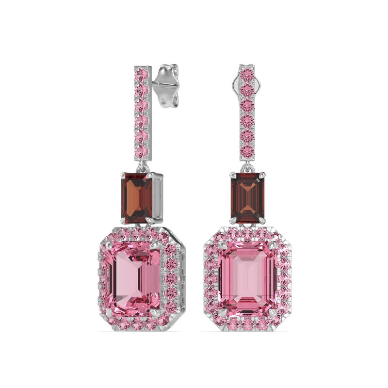 Emerald Cut Halo Dangle Earrings