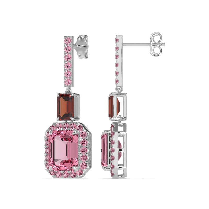 Emerald Cut Halo Dangle Earrings