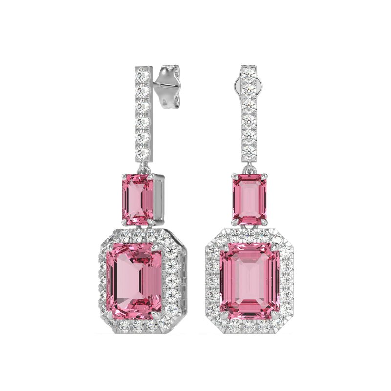 Emerald Cut Halo Dangle Earrings