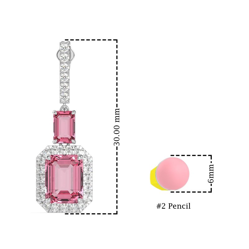 Emerald Cut Halo Dangle Earrings