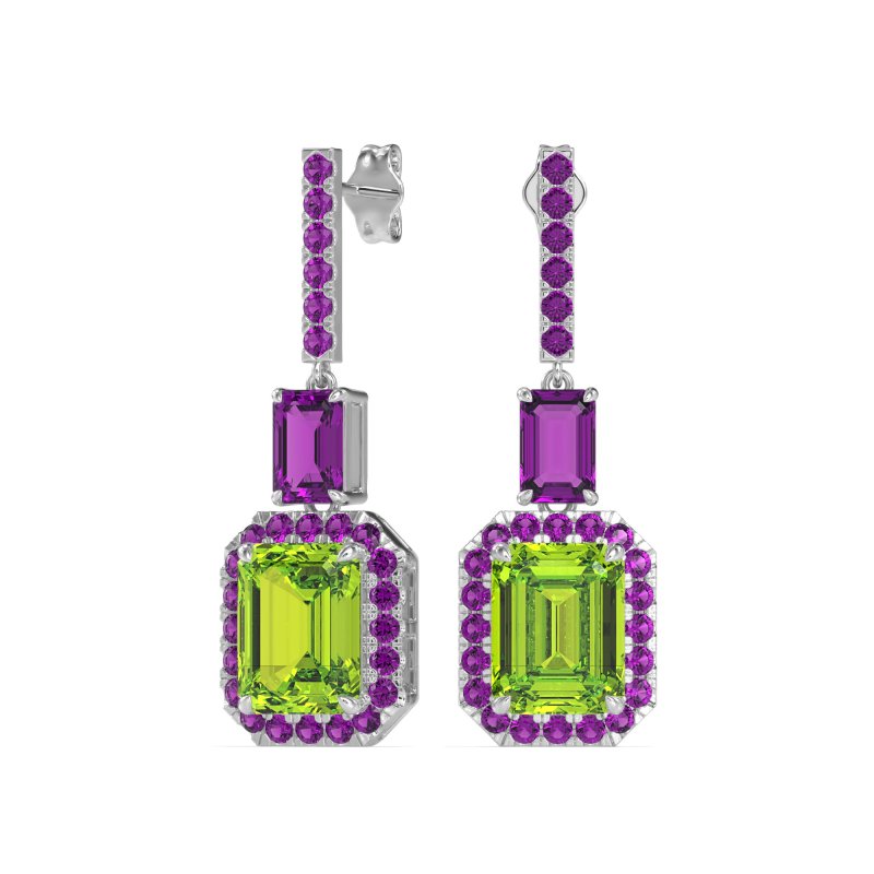 Emerald Cut Halo Dangle Earrings
