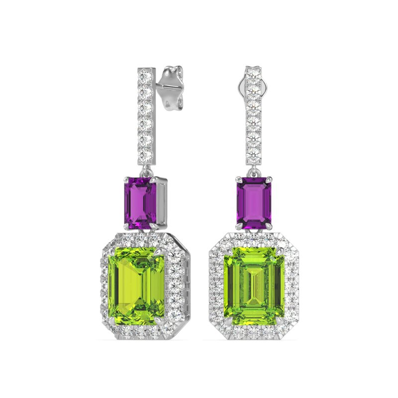 Emerald Cut Halo Dangle Earrings
