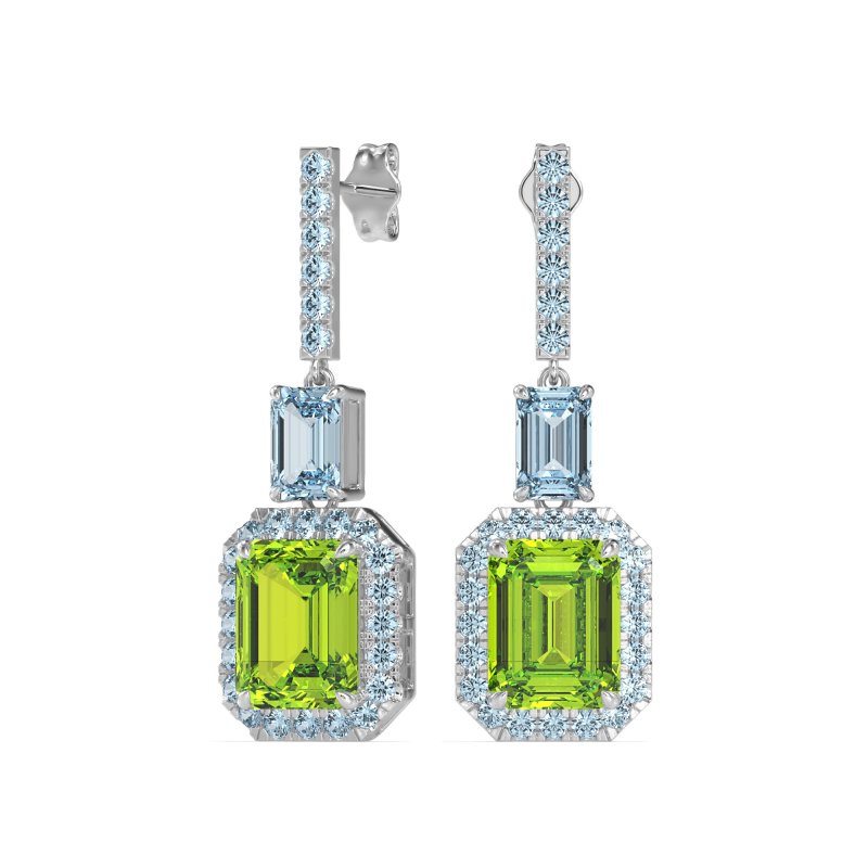 Emerald Cut Halo Dangle Earrings