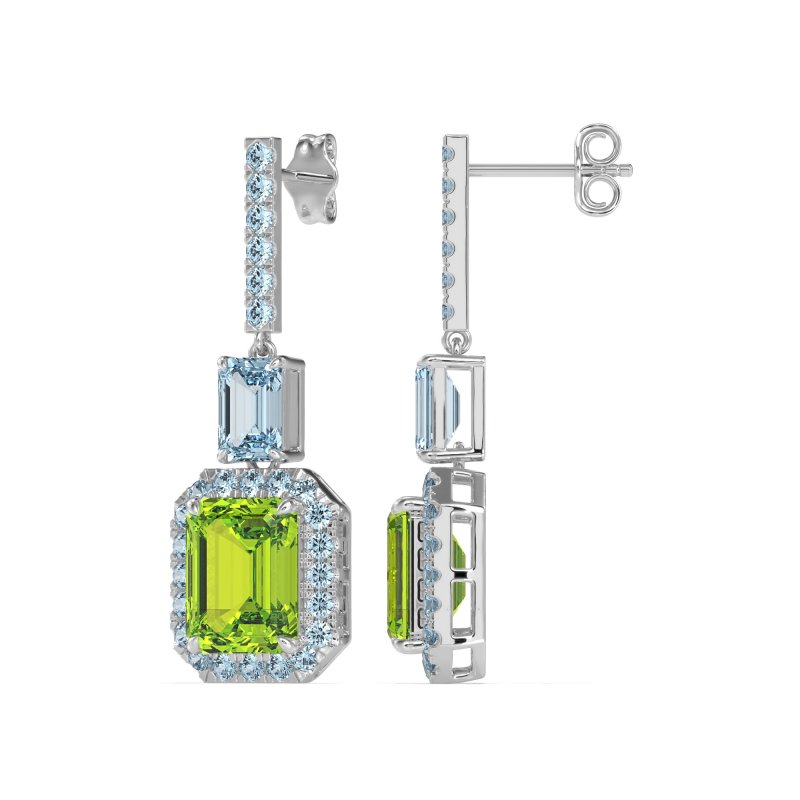 Emerald Cut Halo Dangle Earrings