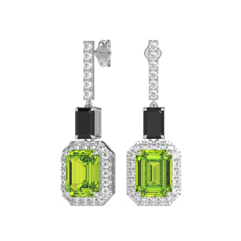 Emerald Cut Halo Dangle Earrings