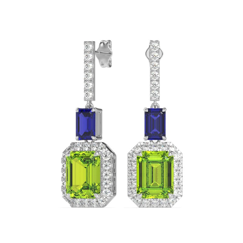 Emerald Cut Halo Dangle Earrings