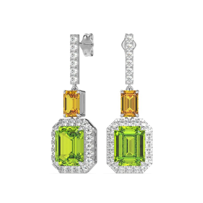 Emerald Cut Halo Dangle Earrings
