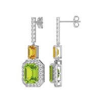 Emerald Cut Halo Dangle Earrings
