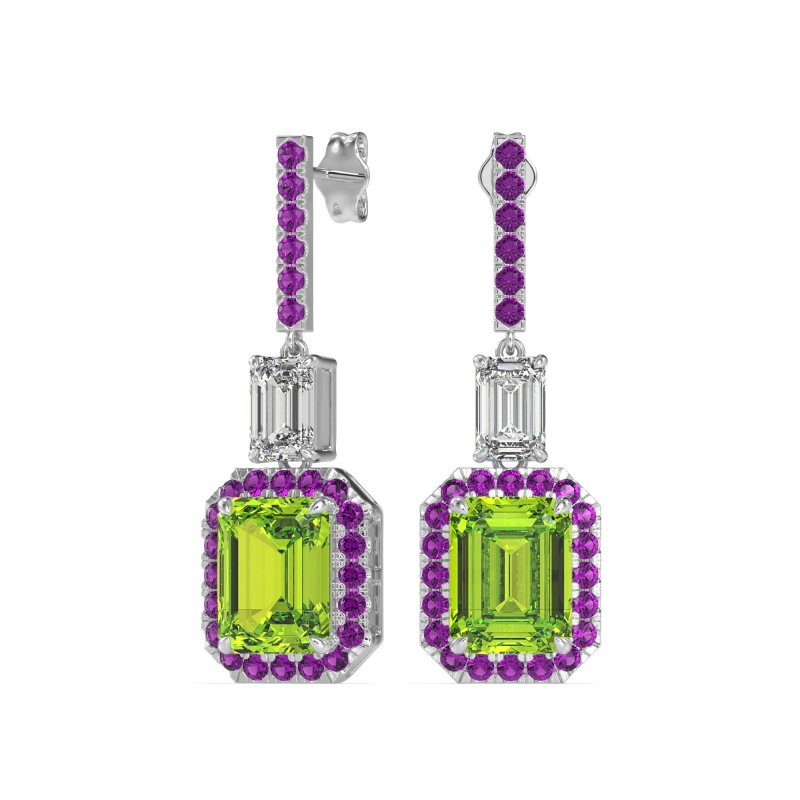Emerald Cut Halo Dangle Earrings