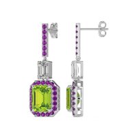 Emerald Cut Halo Dangle Earrings