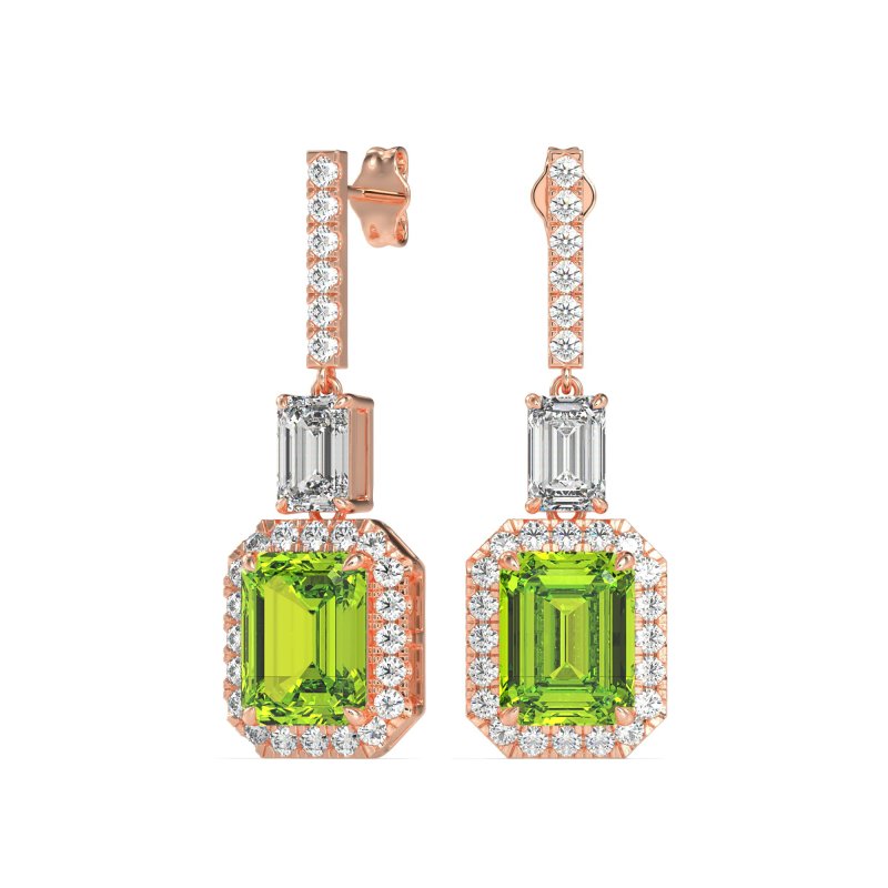 Emerald Cut Halo Dangle Earrings