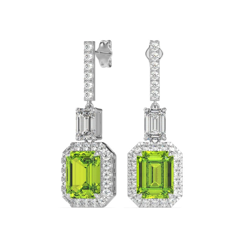 Emerald Cut Halo Dangle Earrings