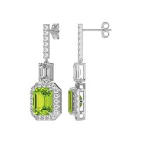 Emerald Cut Halo Dangle Earrings