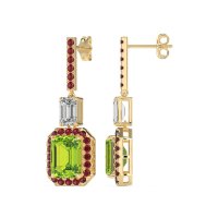 Emerald Cut Halo Dangle Earrings