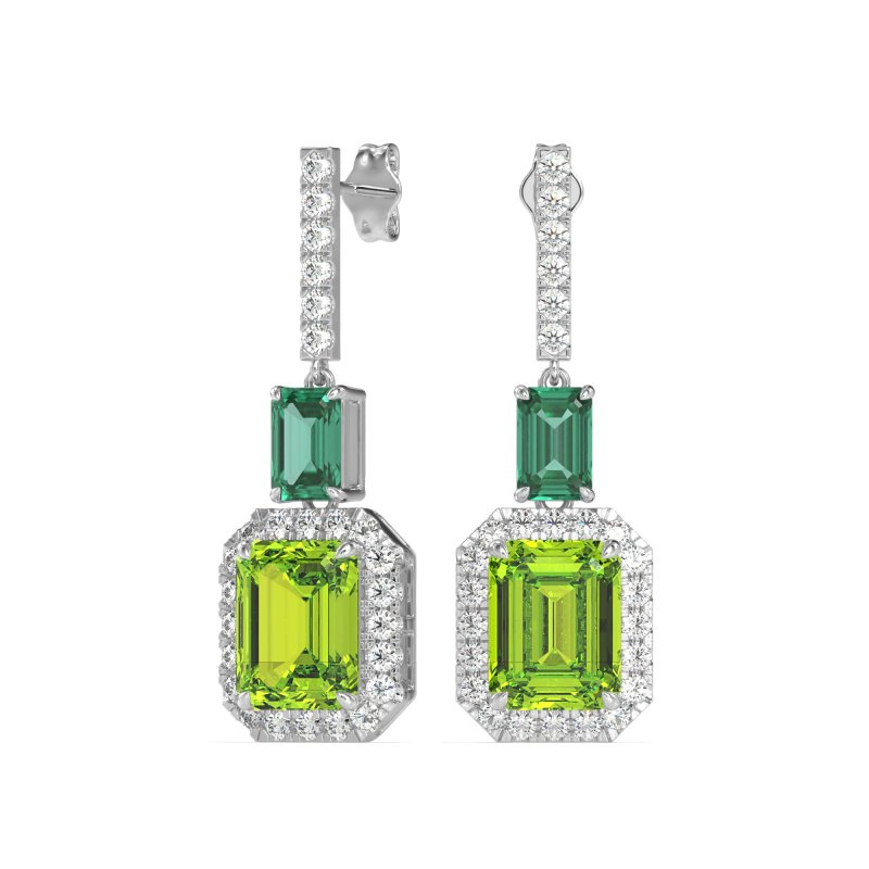Emerald Cut Halo Dangle Earrings