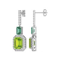 Emerald Cut Halo Dangle Earrings