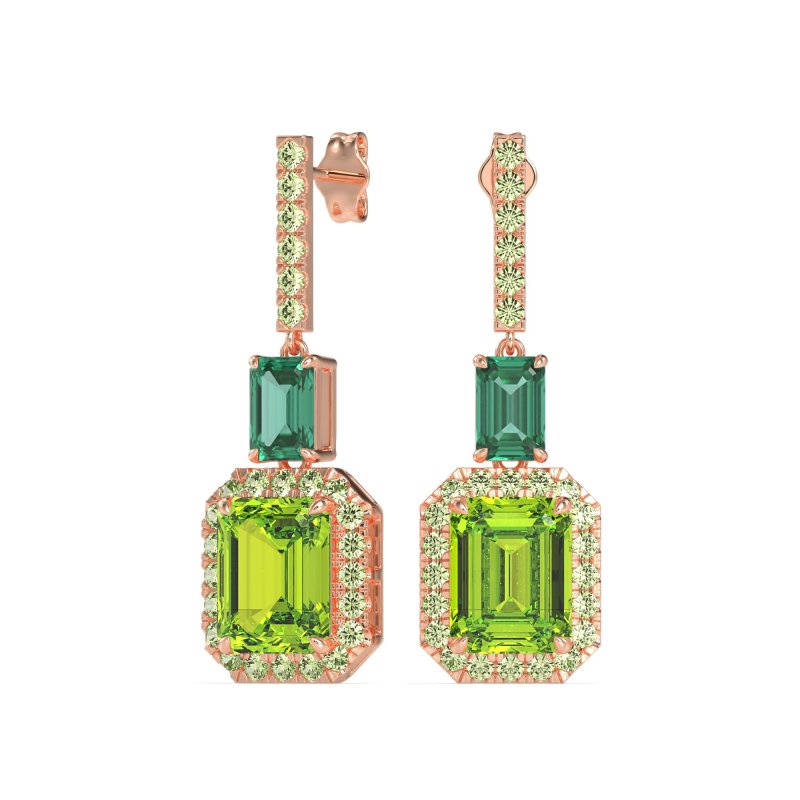 Emerald Cut Halo Dangle Earrings