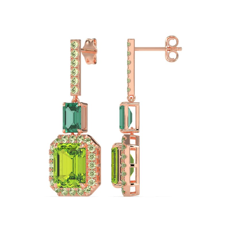Emerald Cut Halo Dangle Earrings