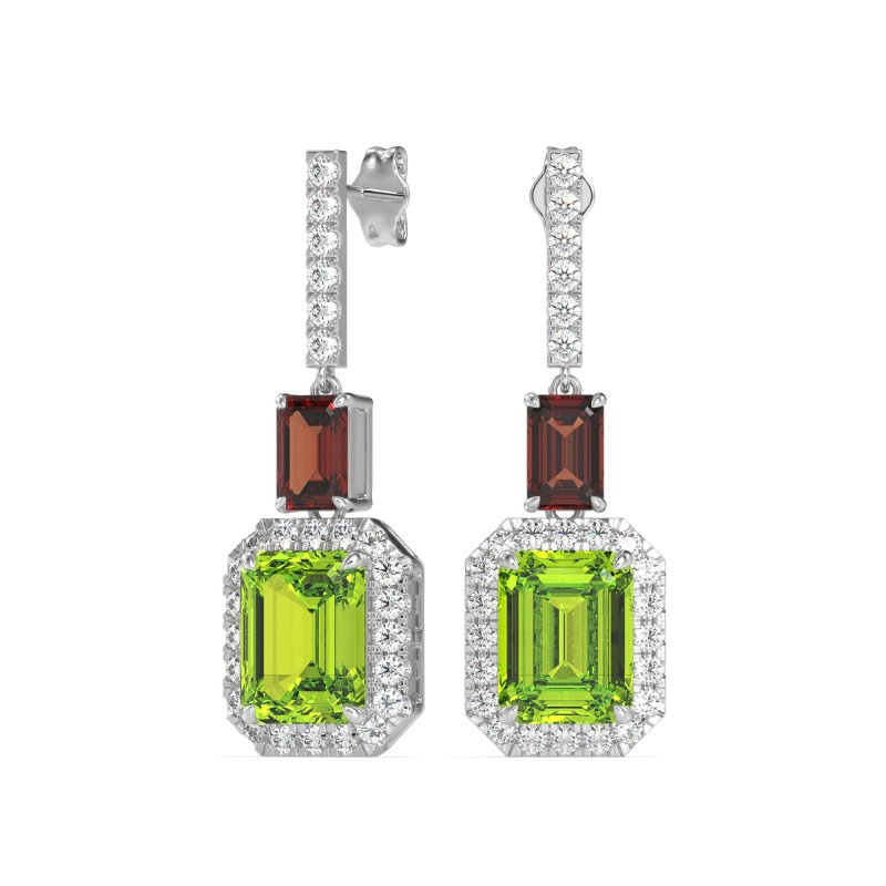 Emerald Cut Halo Dangle Earrings