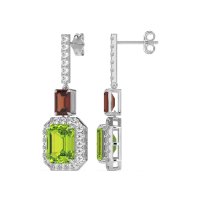 Emerald Cut Halo Dangle Earrings