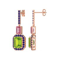 Emerald Cut Halo Dangle Earrings