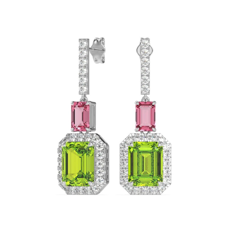 Emerald Cut Halo Dangle Earrings