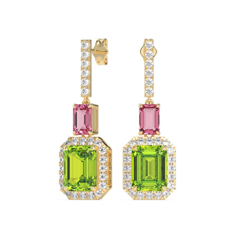 Emerald Cut Halo Dangle Earrings
