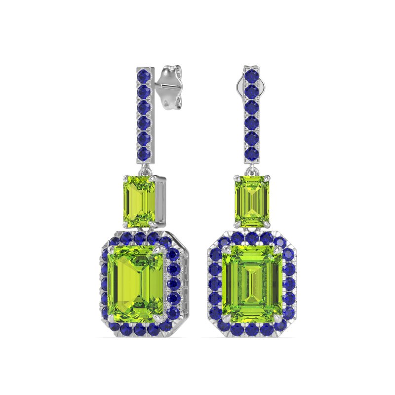 Emerald Cut Halo Dangle Earrings